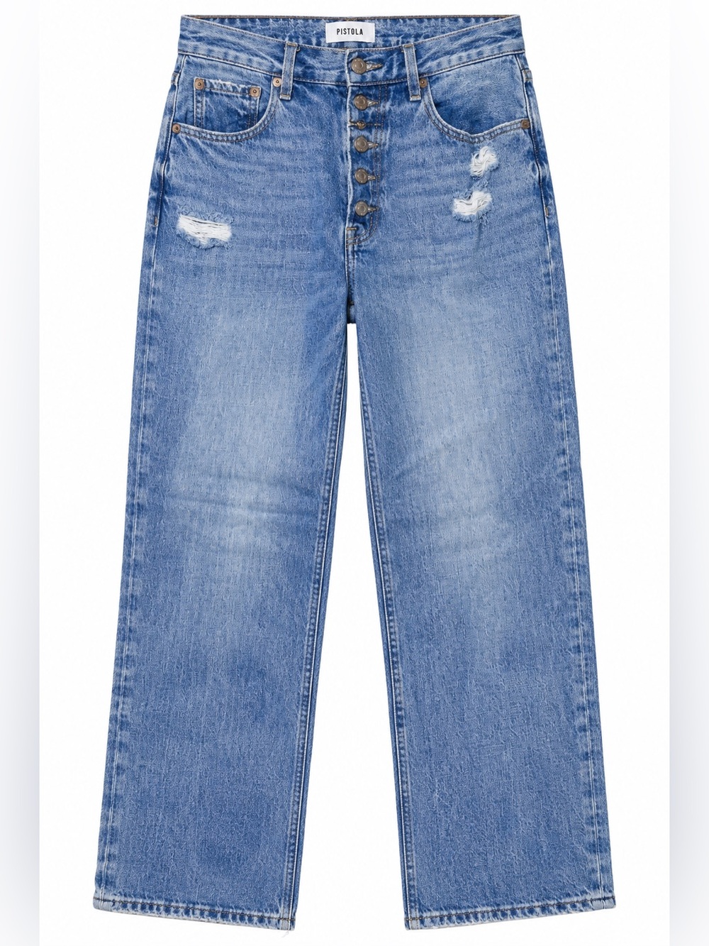 Pistola Jeans 26 Distressed Straight Leg Button Fly 90s Y2K Grunge Light Wash